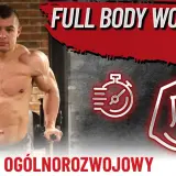 Mężczyzna ćwiczy, prezentując plan fbw 3 dniowy. Ikony stopera i bicepsu sugerują trening ogólnorozwojowy.