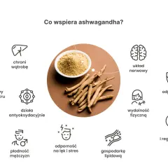 Ashwagandha na noc wspiera sen i regenerację, układ nerwowy, odporność, wydolność fizyczną i łagodzi stres.