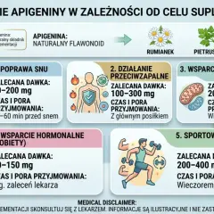 Apigenina właściwości: poprawa snu, działanie przeciwzapalne, wsparcie NAD+, hormonalne i regeneracja. Dawkowanie zależy od celu.