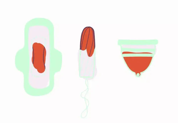 Podpaska, tampon i kubeczek menstruacyjny. Ashwagandha może wspierać równowagę w okresie.