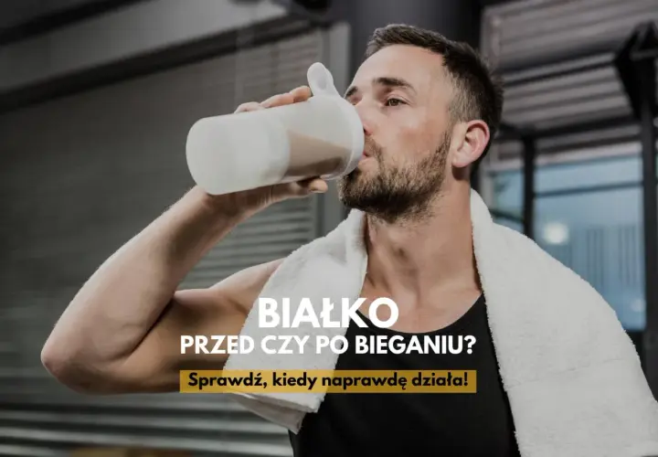 Mężczyzna pije białko z shakera po treningu. Czy białko przed treningiem jest lepsze? Sprawdź, kiedy naprawdę działa!