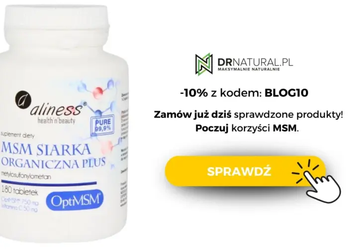 Suplement diety Aliness MSM Siarka Organiczna Plus. Czy siarka organiczna jest szkodliwa? Nie, to cenne źródło MSM dla zdrowia.