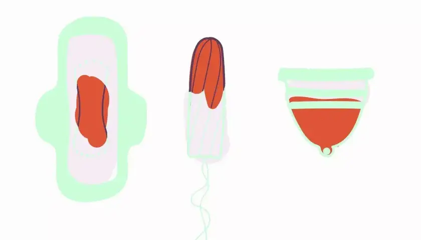 Podpaska, tampon i kubeczek menstruacyjny. Ashwagandha może wspierać równowagę w okresie.
