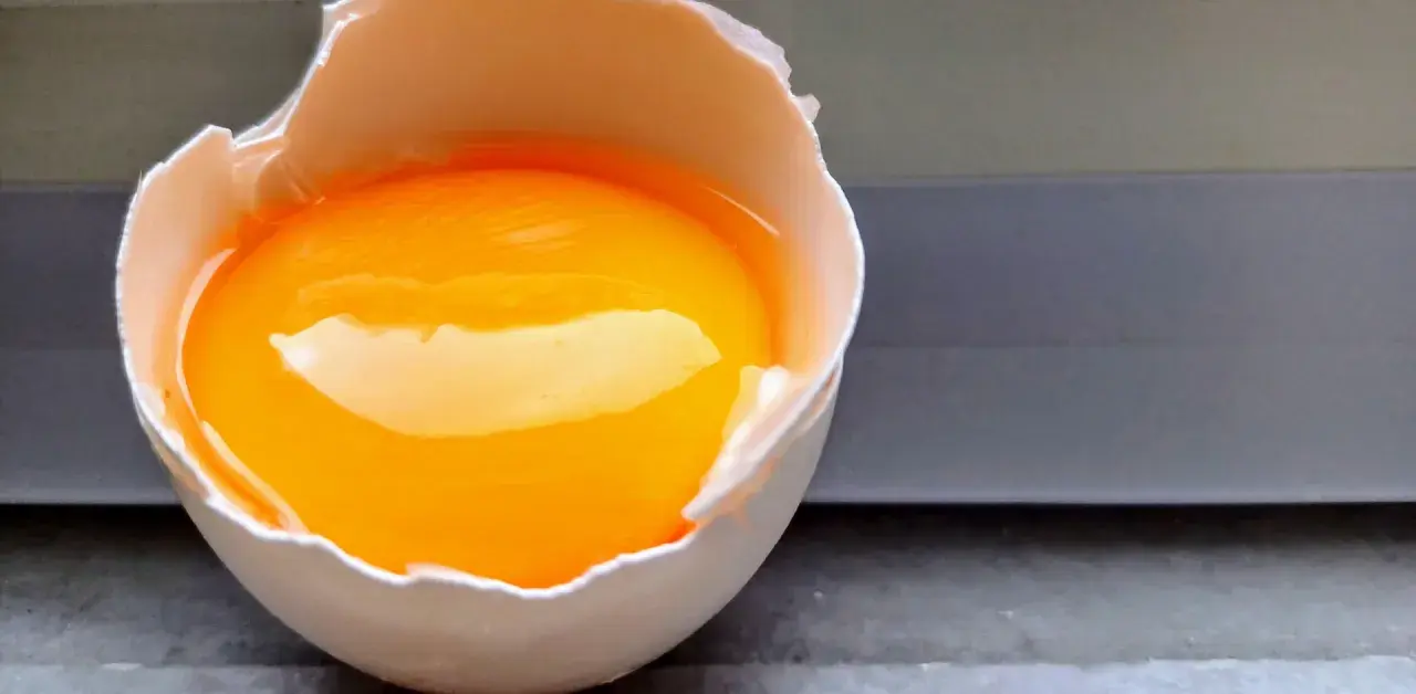 Rozbite jajko z płynnym żółtkiem i białkiem, gotowe do przygotowania posiłku bogatego w **egg protein**.