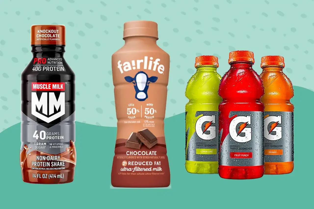 Czy białko po treningu jest konieczne? Na zdjęciu napoje Muscle Milk, Fairlife i Gatorade.
